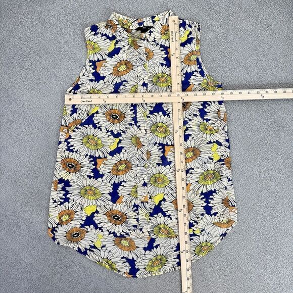 H&M Floral Chiffon Sleeveless Button Front Tunic Shirt Blue Cream Size 6 - Picture 9 of 10